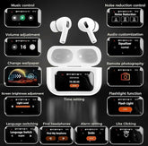 bSmart Touchscreen Bluetooth Earbuds, Full-Color Display, AI Interaction, Offline Playback, Waterproof, Wireless Charging,